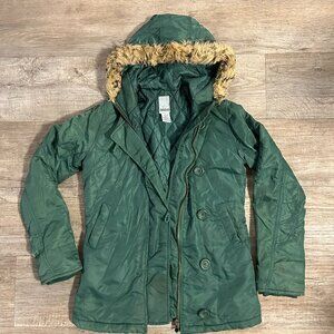 BB's Closet Dark Green Winter Jacket with Fur Lined Hood - Small